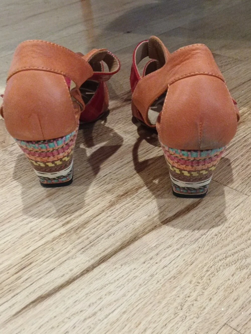 John Fluevog Red and Orange Leather Strappy Sandals - Picture 3 of 6